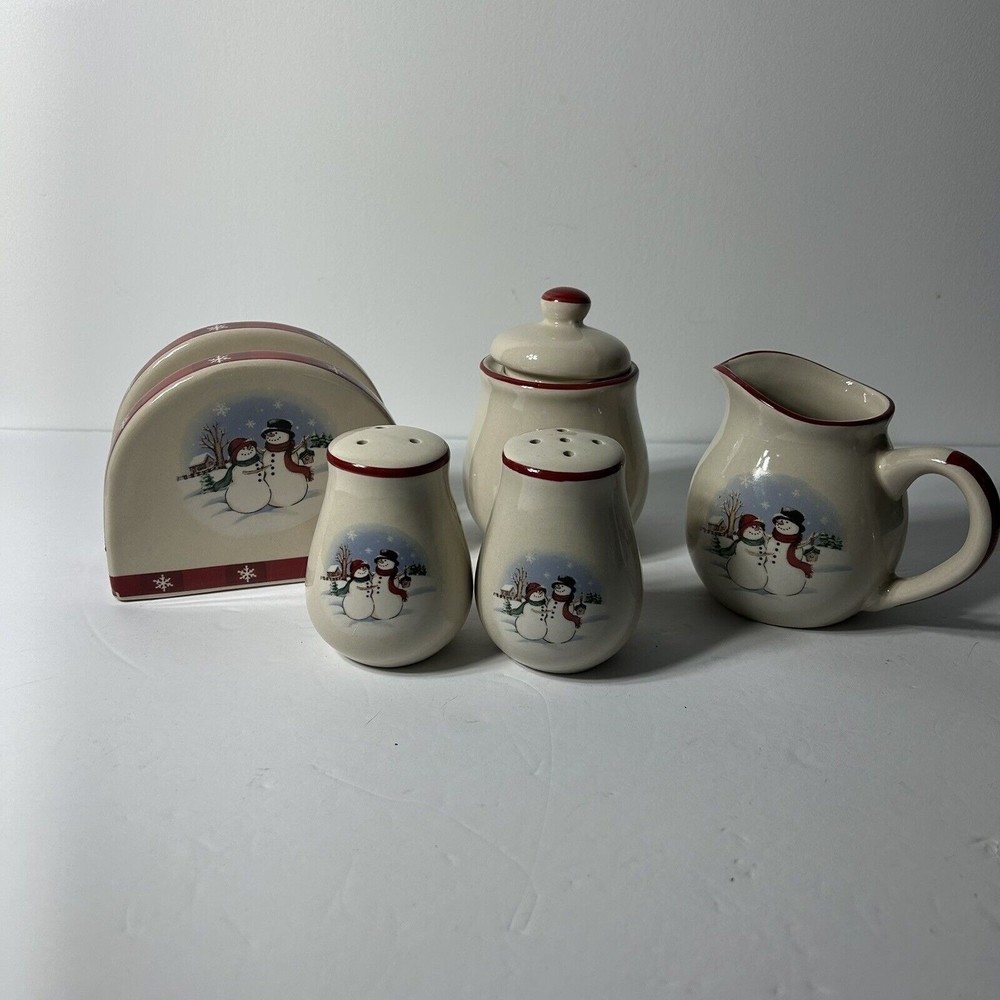 Dolgencorp 5 Piece "Winter Wishes" Table Set Creamer Sugar Salt & Pepper Napkin